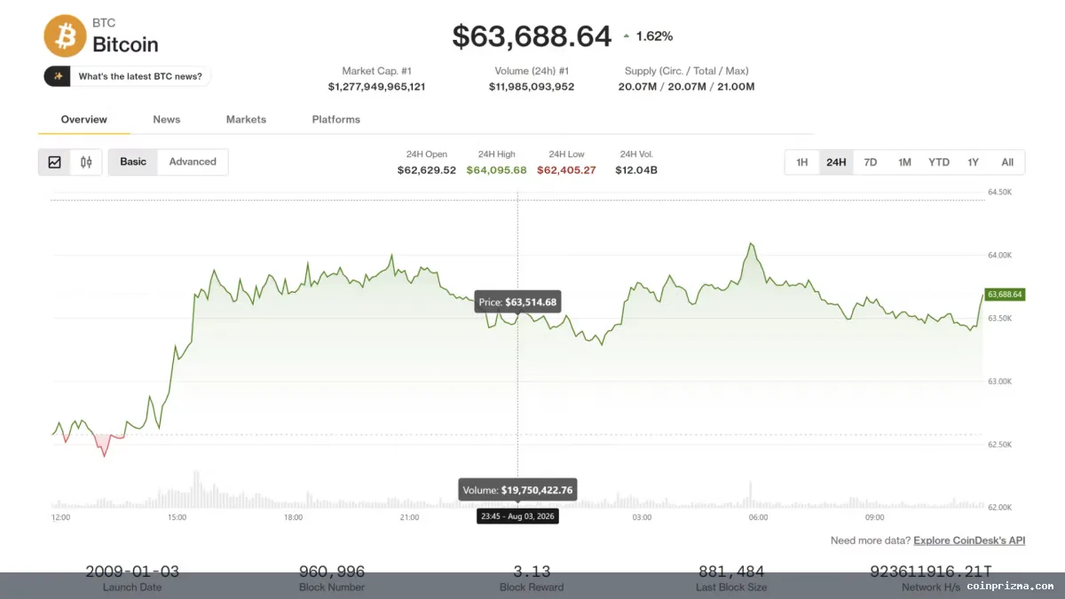 Bitcoin rises toward $64,000 as Coldcard exploit, Strategy sales recede. ADA advances